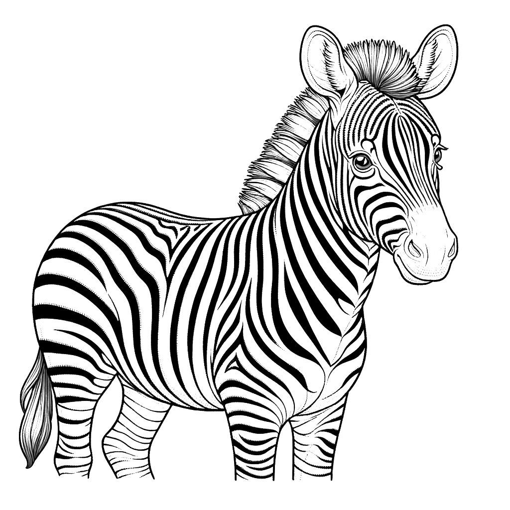 a black and white drawing of a zebra