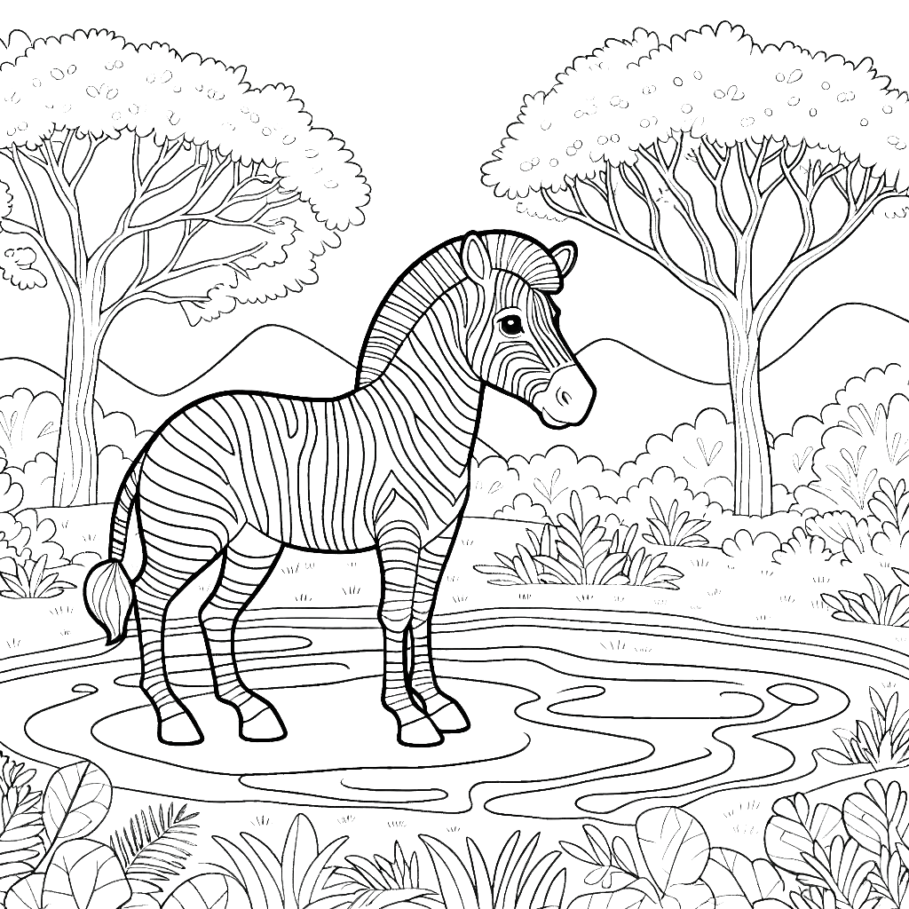 a zebra standing in a pond