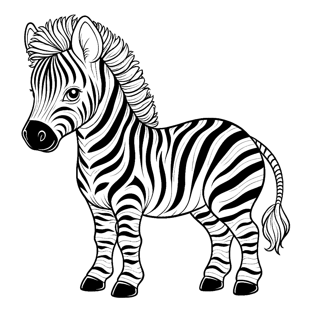 a black and white drawing of a zebra