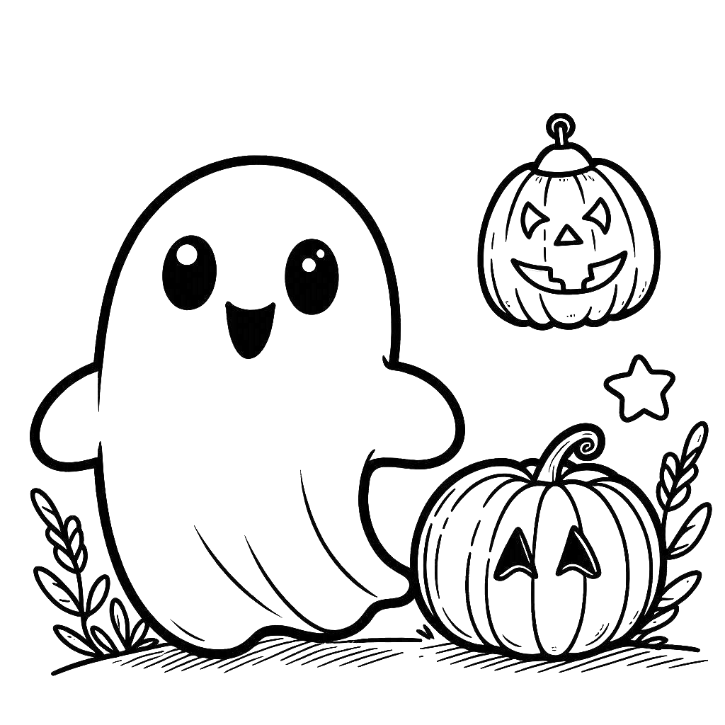 Halloween-cute-Ghost-Jack-O-Lantern-Pumpkins-Halloween-coloring pages