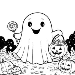 Halloween-cute-ghost-Jack-O-Lantern-candy-Pumpkin-Halloween-coloring page