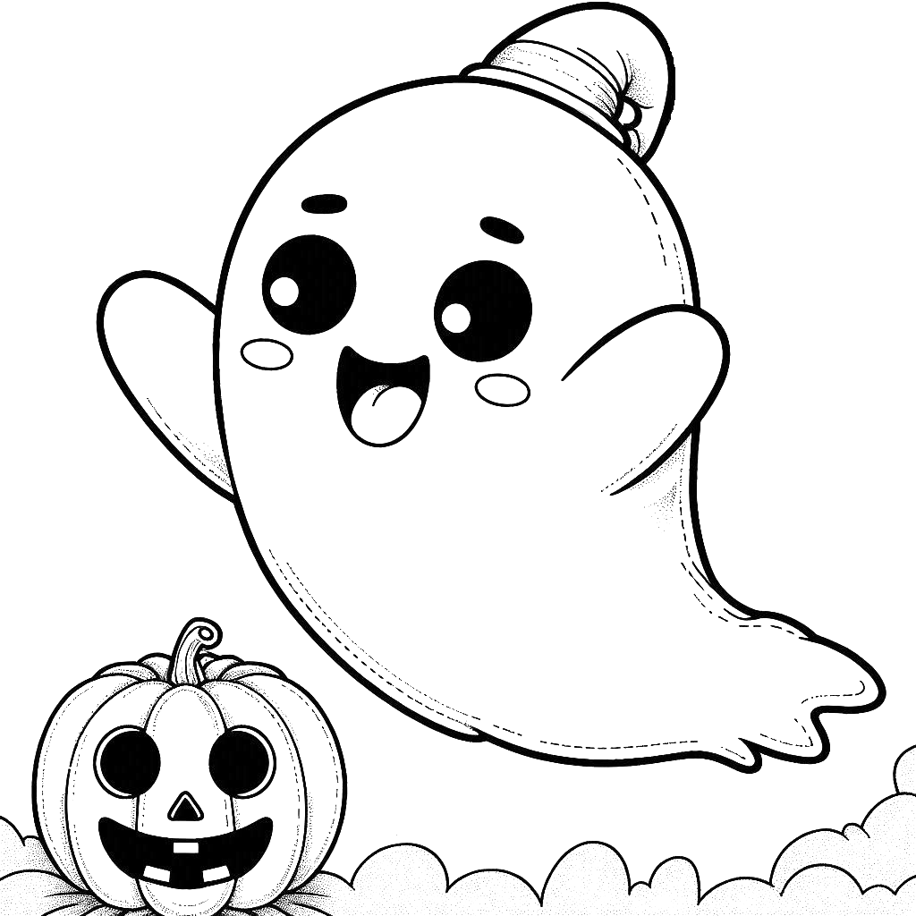 Halloween-flying-cute-Ghost-Jack-O-Lantern-Pumpkin-Halloween-coloring pages