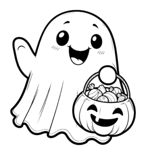 Halloween-smiling-ghost-Jack-O-Lantern-candy-Pumpkin-Halloween-coloring page