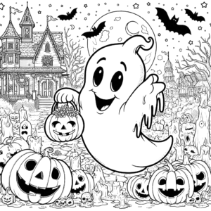 casper-the-ghost-jack-o-lantern-haunted-house-bats-pumpkin-halloween coloring-pages