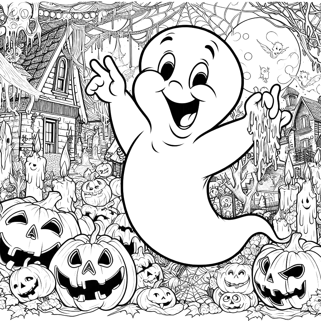 casper-the-ghost-jack-o-lantern-pumpkin-halloween coloring-pages