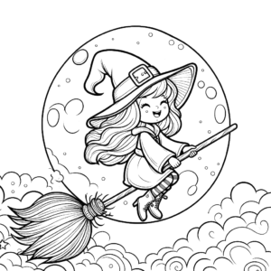 cute-halloween-witch-on-broom-moonlight-halloween-coloring-pages