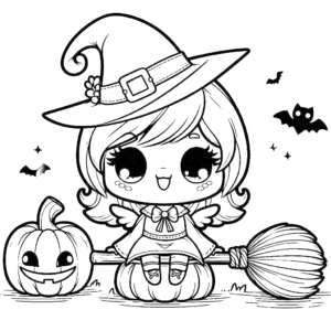 cute-halloween-witch-on-broom-with-hat-jack-o-lantern-pumpkin-bat-halloween-coloring-pages