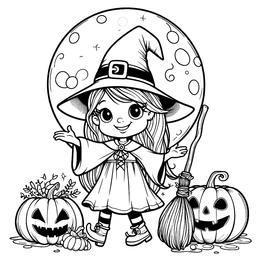 cute-halloween-witch-with-broom-jack-o-lantern-pumpkin-moon-halloween-coloring-pages