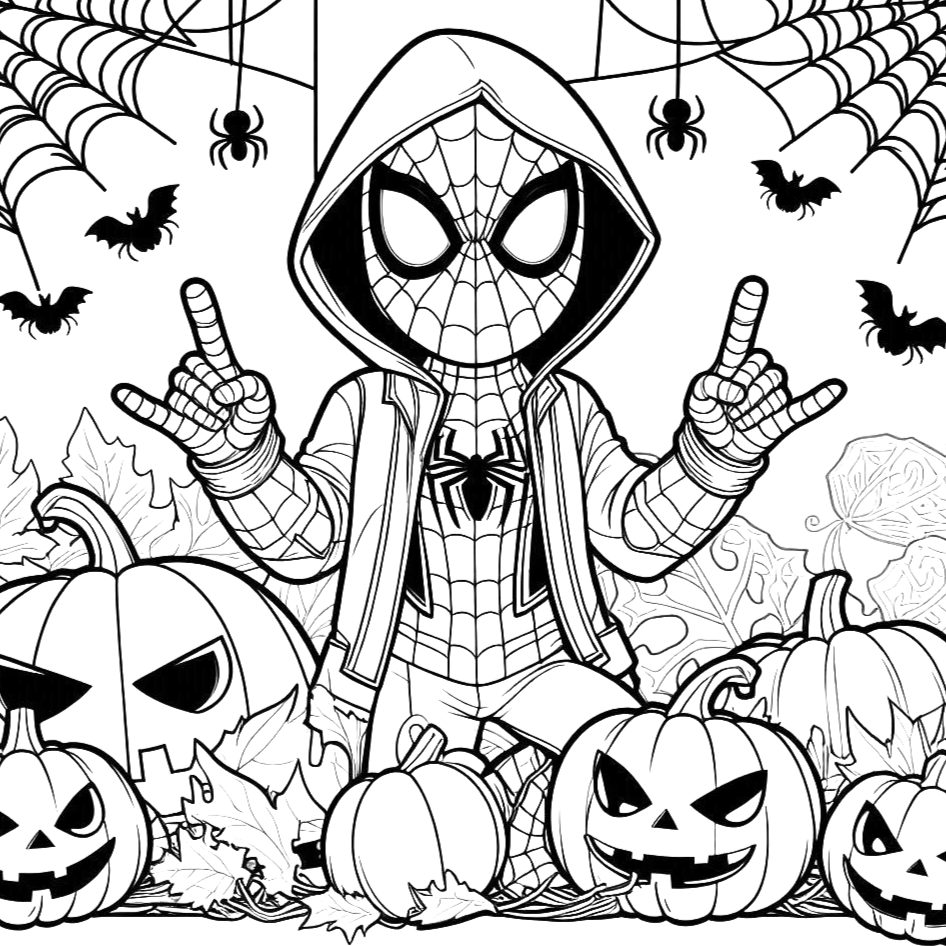 cute-spiderman-hoodie-jack-o-lantern-pumpkin-web-halloween-coloring-pages