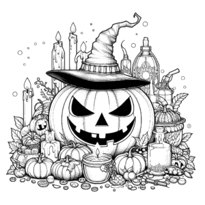 halloween-creepy-jack-o-lantern-pumpkin-hat-Halloween-coloring pages