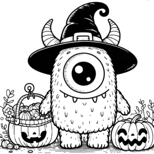 halloween-monoculus-monster-jack-o-lantern-pumpkin-horns-hat-halloween-coloring pages