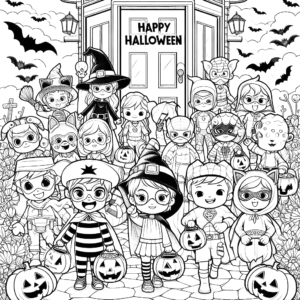 halloween-trick-or-treat-kids-costumes-bats-house-happy-halloween-coloring-pages