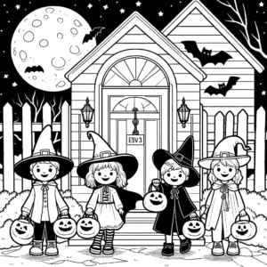 halloween-trick-or-treat-kids-costumes-friends-moonlight-halloween-coloring-pages