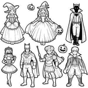 halloween-trick-or-treat-kids-costumes-witch-hat-batman-halloween-coloring-pages