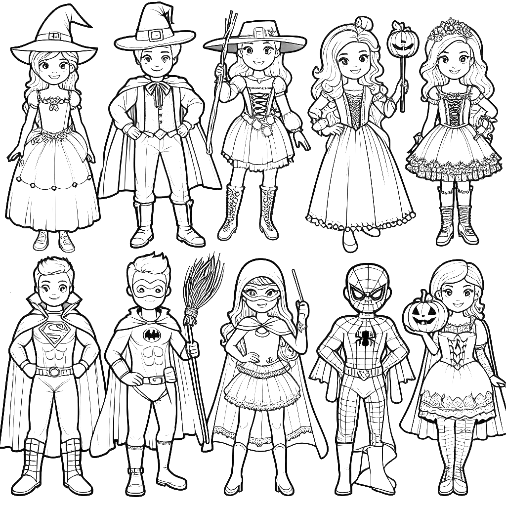 halloween-trick-or-treat-kids-costumes-witch-hat-halloween-coloring-pages