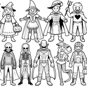 halloween-trick-or-treat-kids-costumes-witch-hats-halloween-coloring-pages