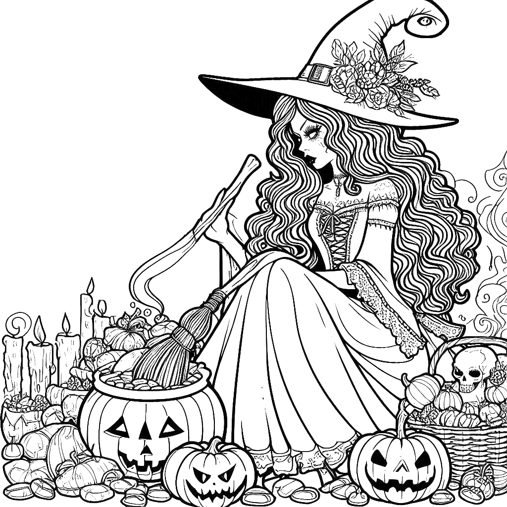 halloween-witch-hat-jack-o-lantern-pumpkin-candles-halloween-coloring-pages