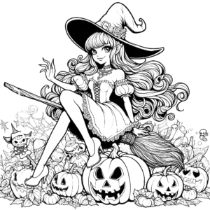 halloween-witch-on-broom-hat-jack-o-lantern-pumpkin-halloween-coloring-pages