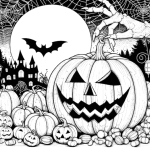 jack-o-lantern-pumpkin-moonlight-witch-hand-halloween-coloring pages