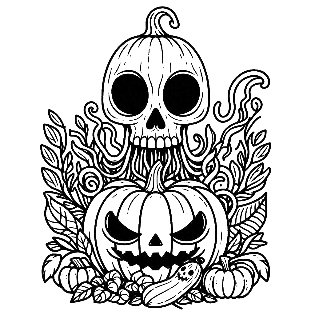 jack-o-lantern-pumpkin-skull-halloween-coloring pages