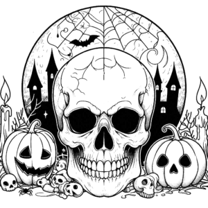 skull-jack-o-lantern-pumpkin-spooky-halloween-coloring pages