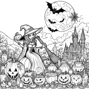 wicked-halloween-witch-bats-hat-moonlight-haunted-house-jack-o-lantern-pumpkin-halloween-coloring-pages