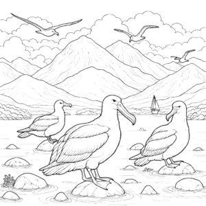 albatross-birds-ocean-mountain-boats-coloring-pages