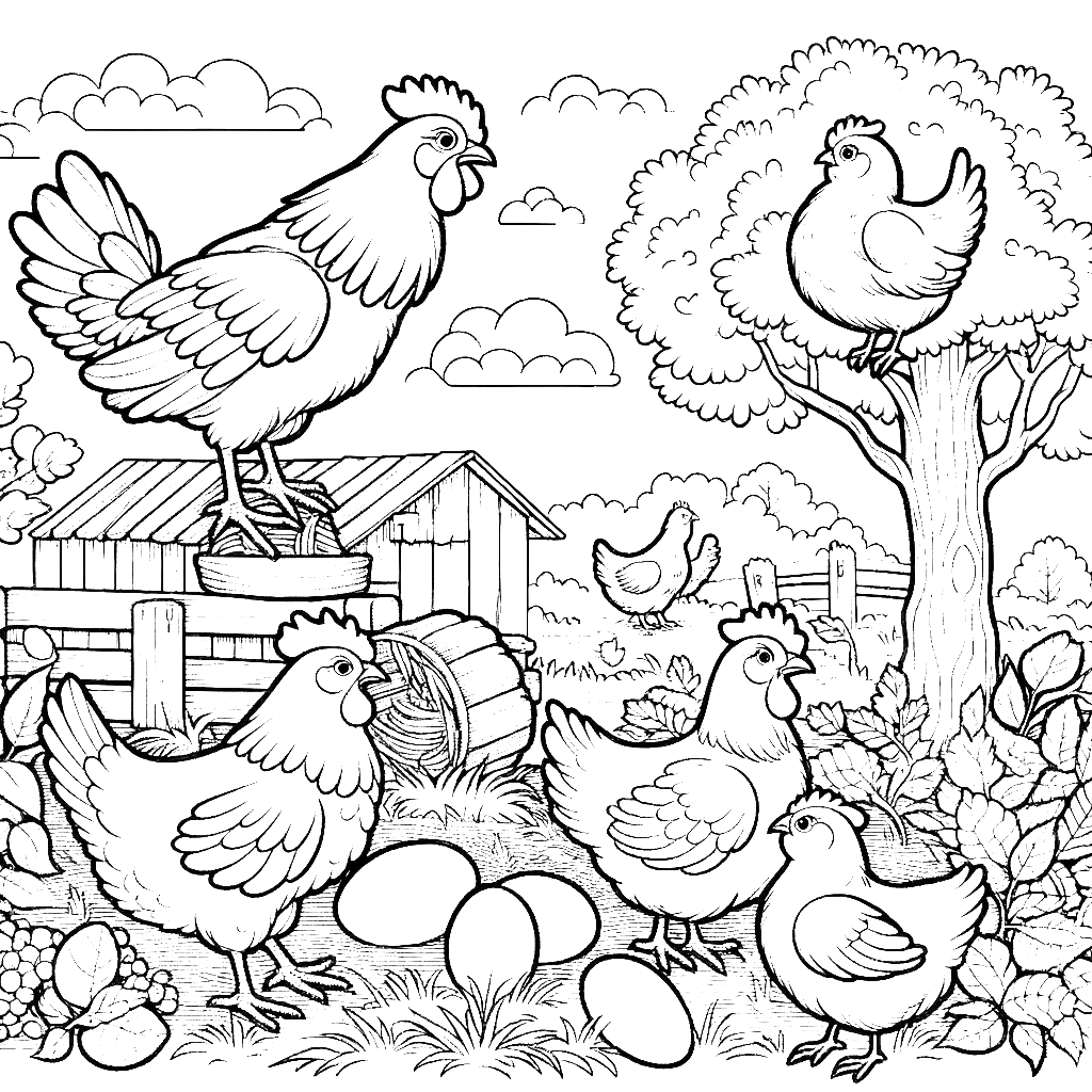 chicken-farm-house-eggs-coloring-pages