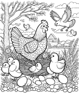 chicken-with-eggs-coloring-pages