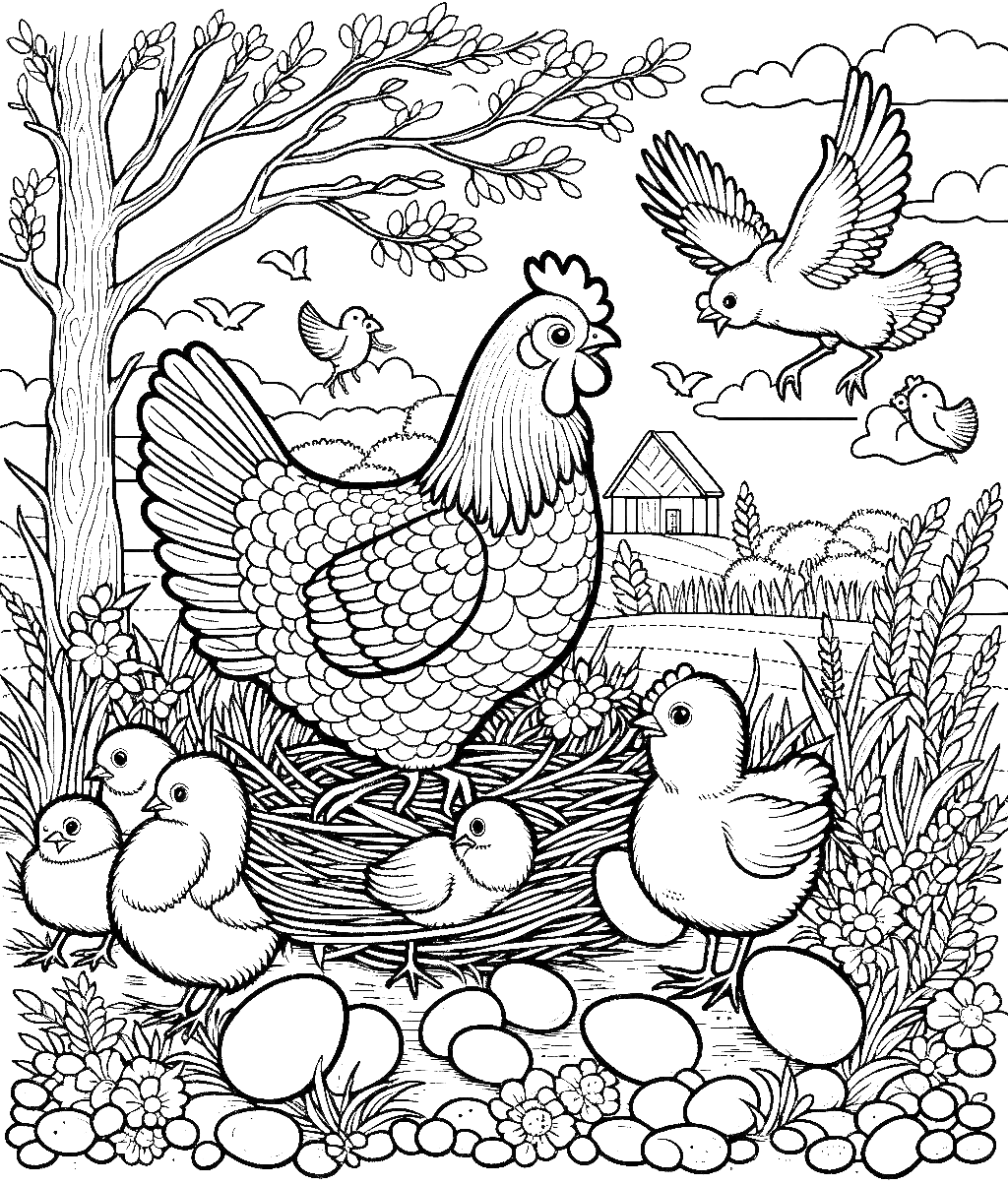 chicken-with-eggs-coloring-pages