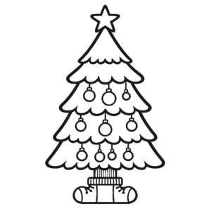 christmas tree with star socks coloring page