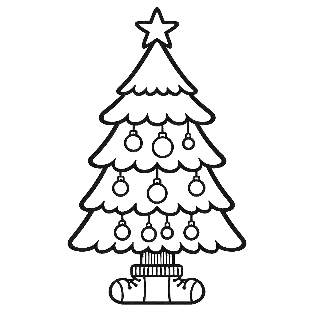 christmas tree with star socks coloring page