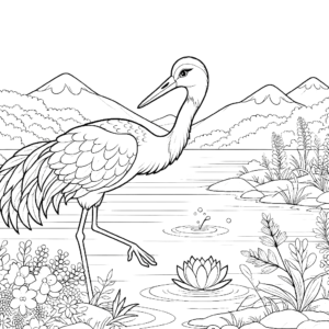 crane-mountains-coloring-page