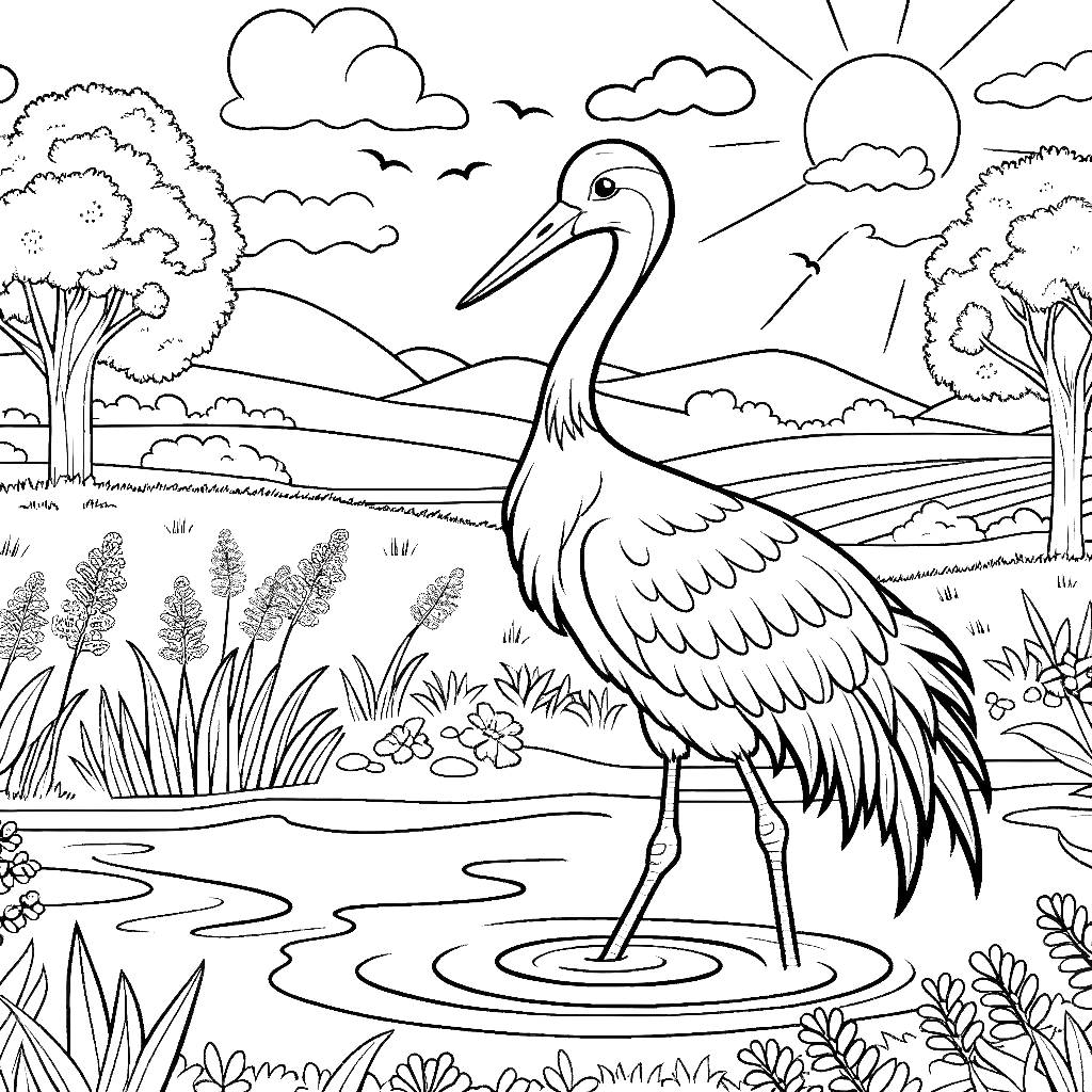 crane-water-coloring-page