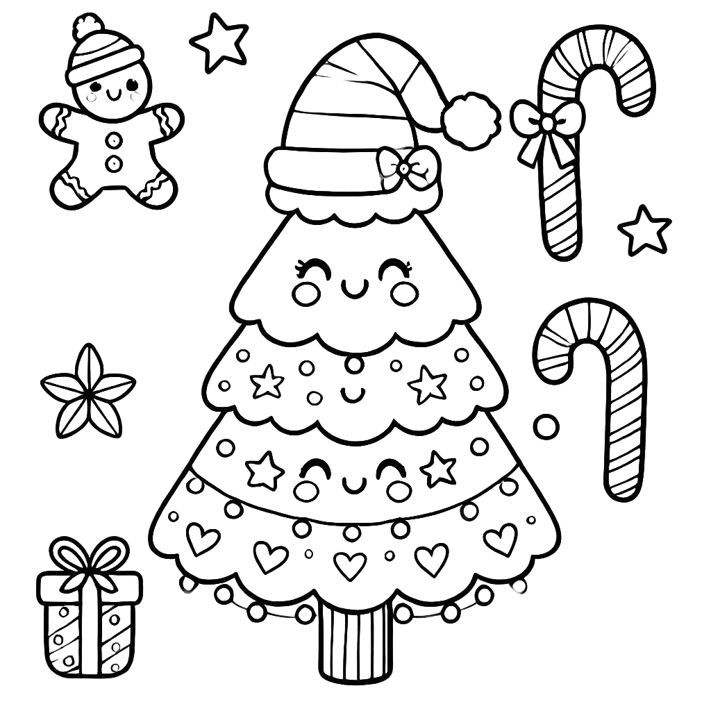 cute Christmas tree coloring page gift