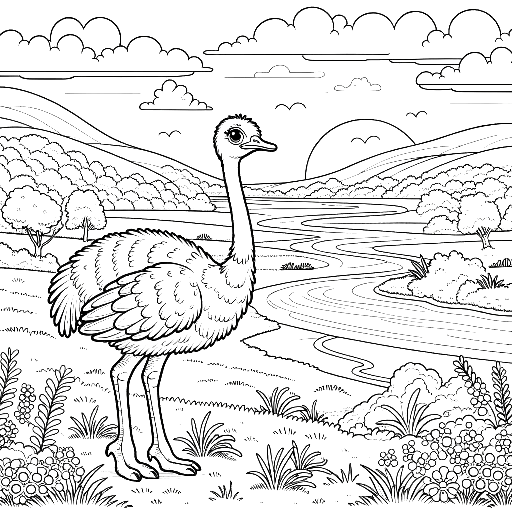 ostrich-sunrise-coloring-page