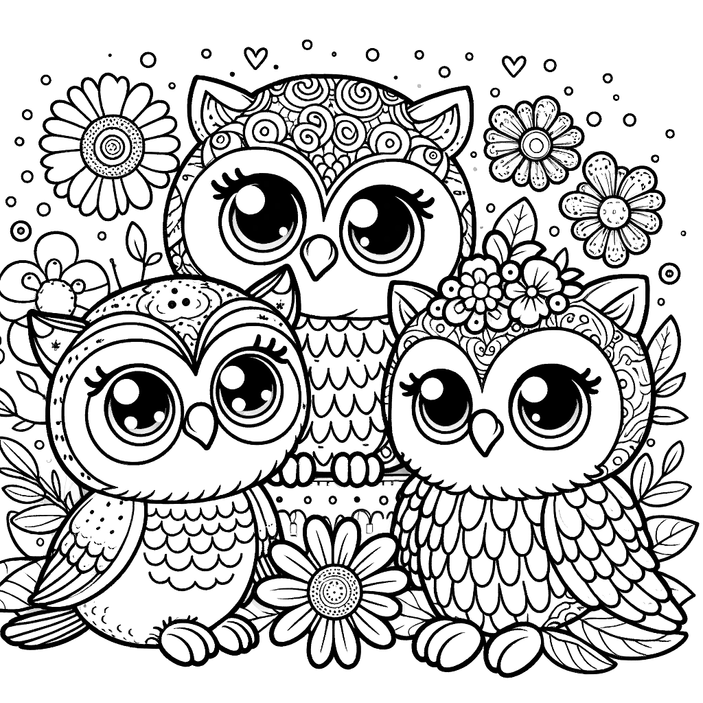 owl-mom-babies-coloring-page