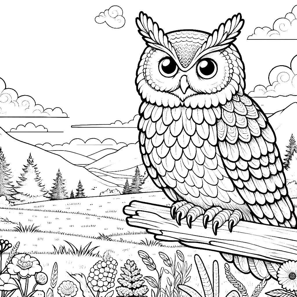 owl-on-branch-coloring-page