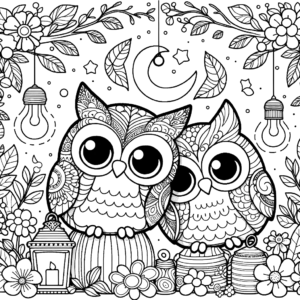 a coloring page of two owls