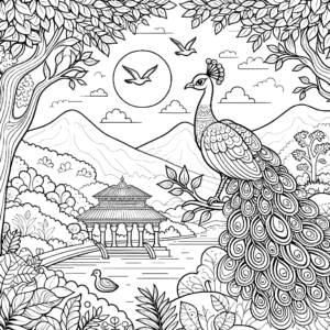 peacock-on-tree-coloring-page