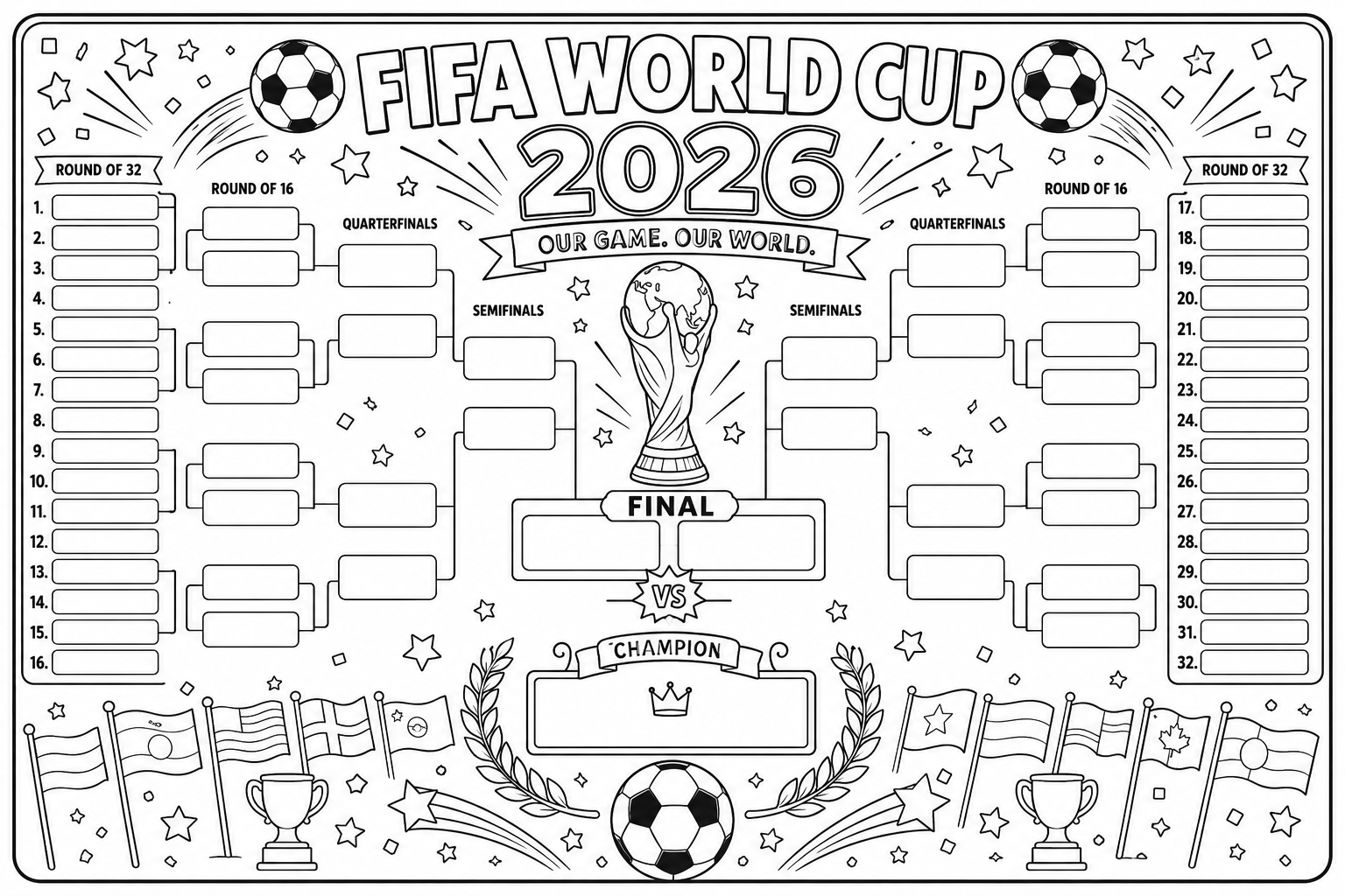 Printable 2026 FIFA World Cup Bracket Poster (Free PDF Tracker & Coloring Activity)