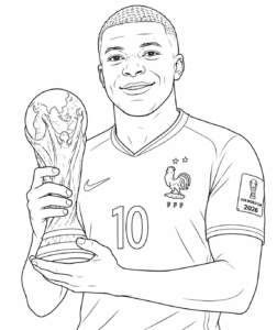 Kylian Mbappé holding 2026 world cup coloring page 2