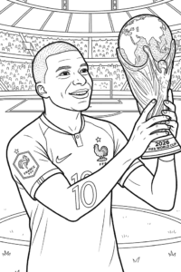 Kylian Mbappé holding 2026 world cup coloring page