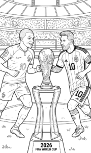 Mbappé vs Messi 2026 World Cup Coloring Page