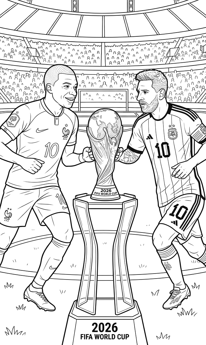 Mbappé vs Messi 2026 World Cup Coloring Page