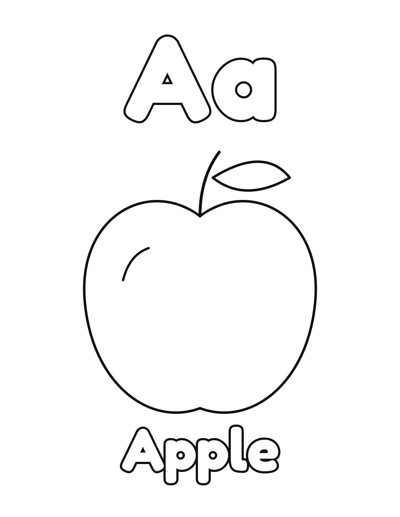 A is for Apple fruit and vegetable alphabet coloring page with apple to color