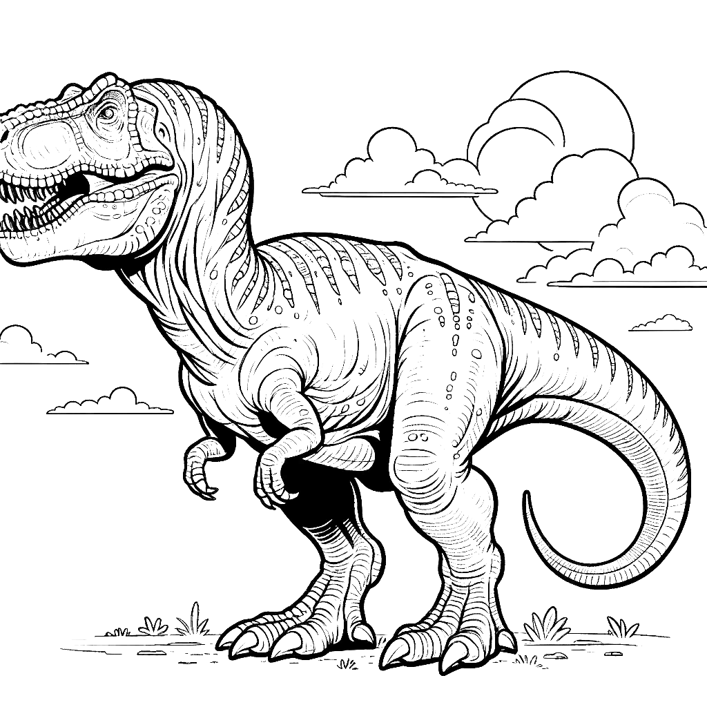 Free printable Allosaurus dinosaur coloring page 13 detailed line art