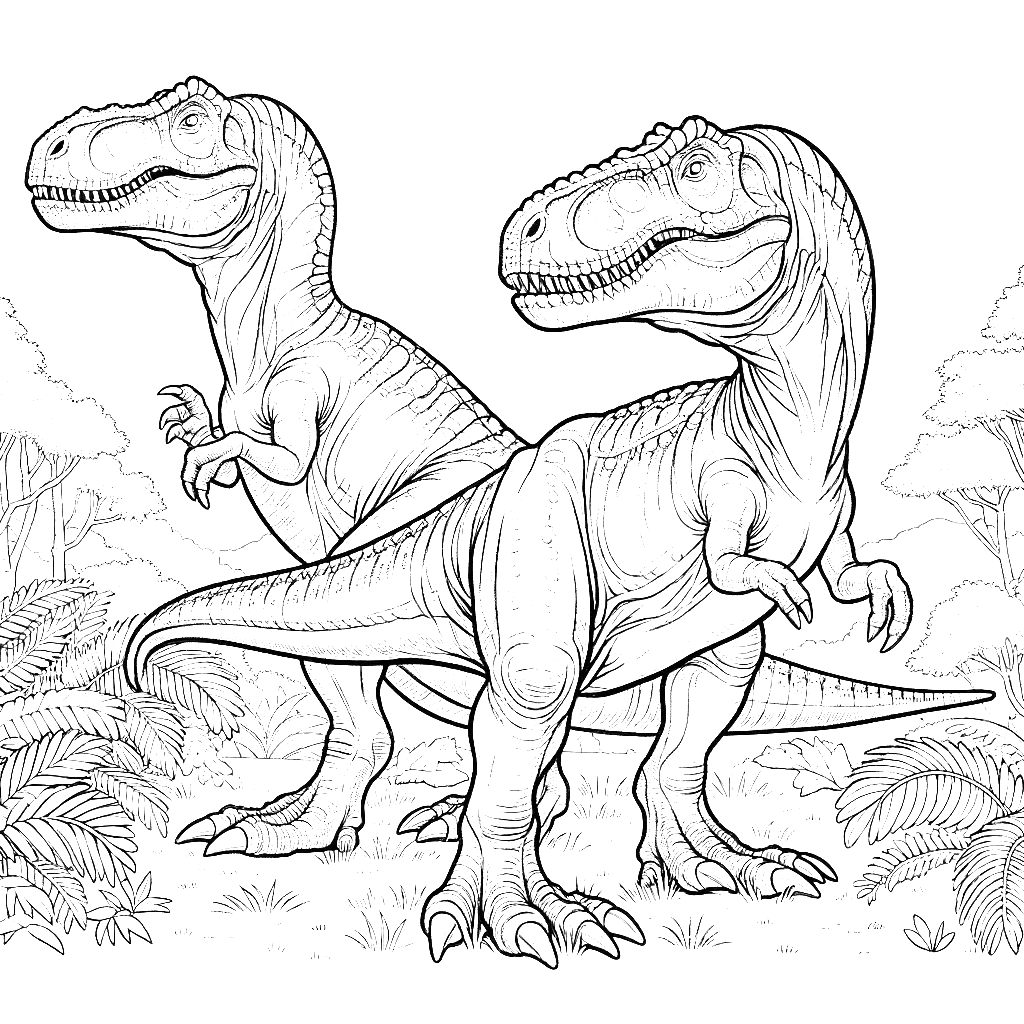 Free printable Allosaurus dinosaur coloring page 18 black and white outline