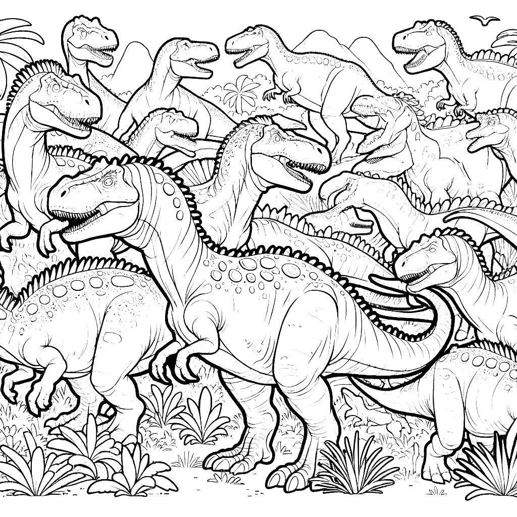 Free printable Allosaurus dinosaur coloring page 20 detailed line art
