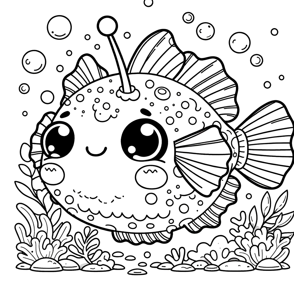 Free printable anglerfish coloring page 11 black and white outline